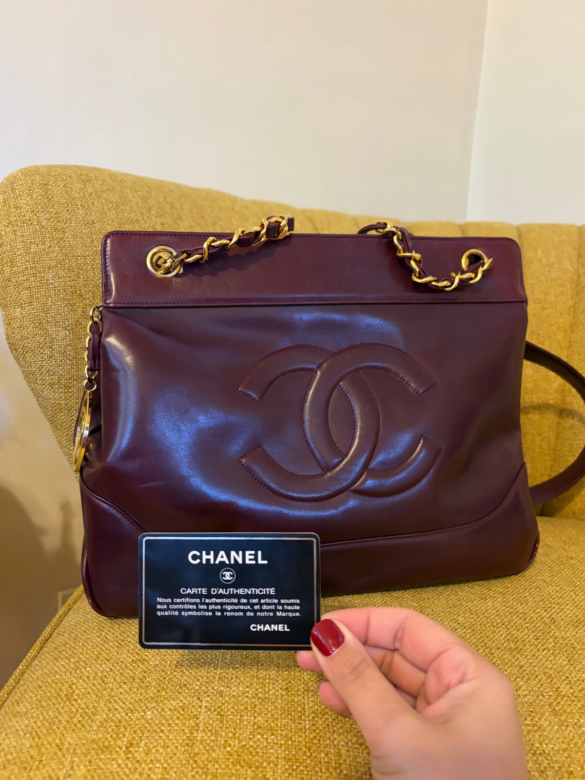 Chanel Vintage Burgundy CC Chain Medallion Shoulder Bag