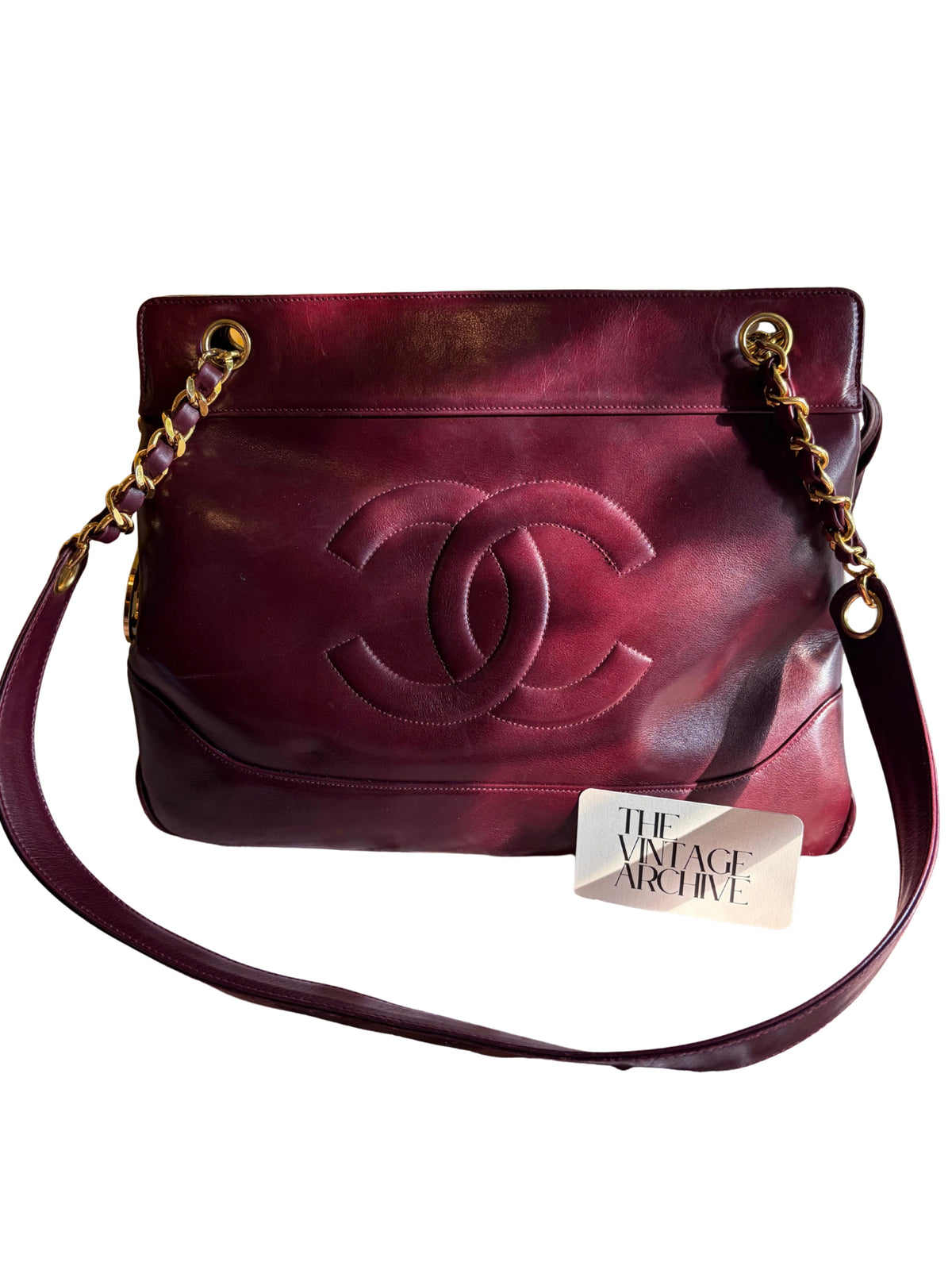 Chanel Vintage Burgundy CC Chain Medallion Shoulder Bag